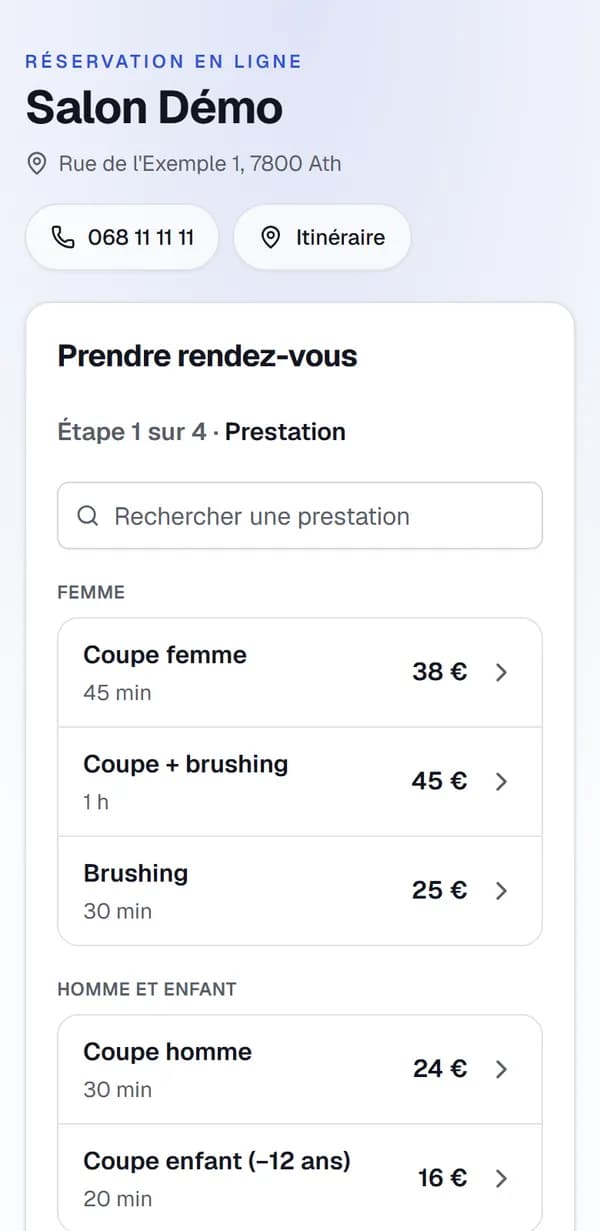 Prise de rendez-vous d'un salon de coiffure sur téléphone